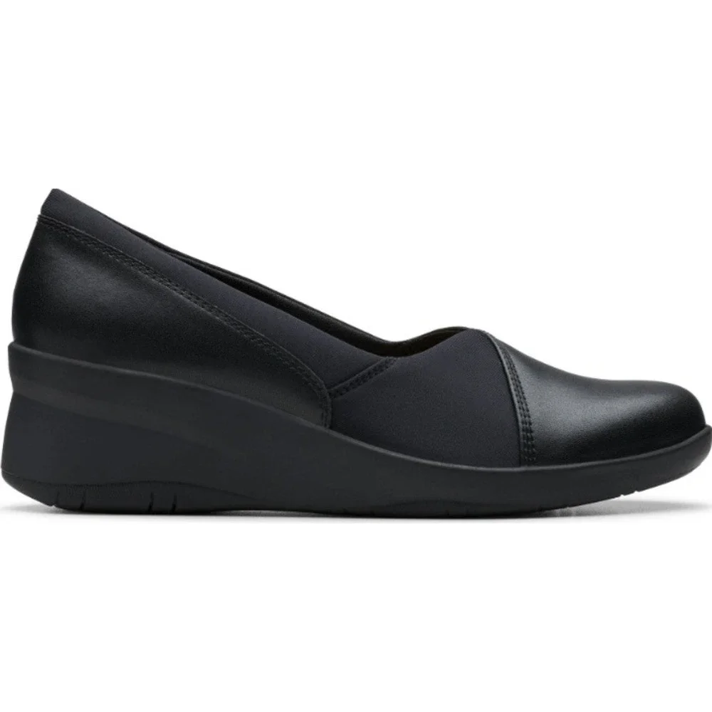 Clarks Collection Black Wedge Slip On Shoes Comfort Womens Size 10‎ NEW $75